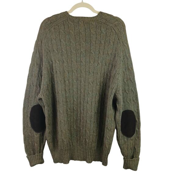 Polo Ralph Lauren VTG SZ L Alpaca Wool Blend Cable Knit Sweater Leather Elbows - Picture 4 of 5
